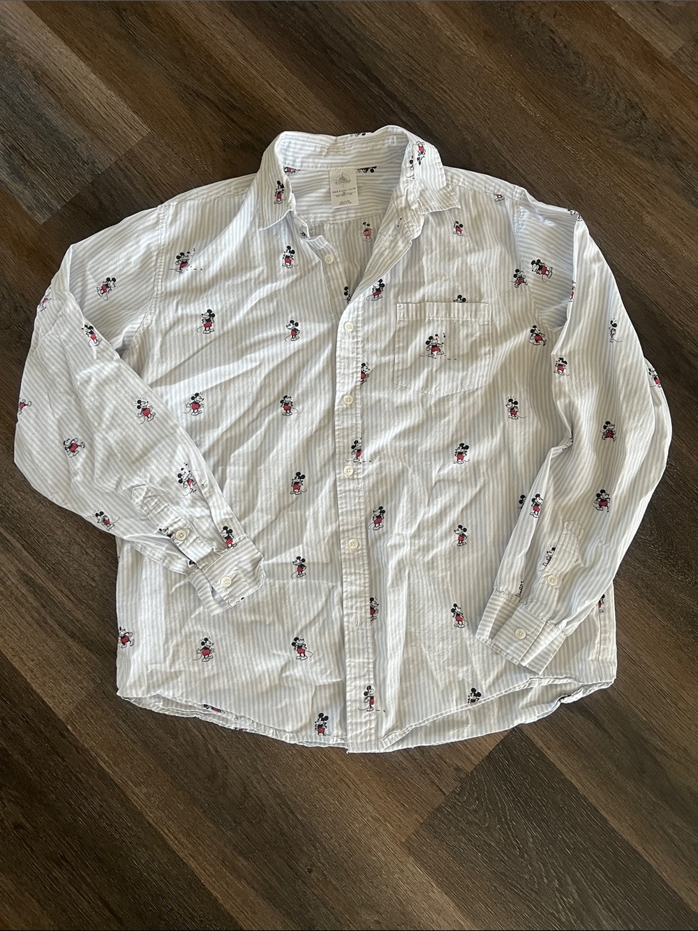 (3) Disney White Button-Up Dress Shirt with Red & Black Mickey Print